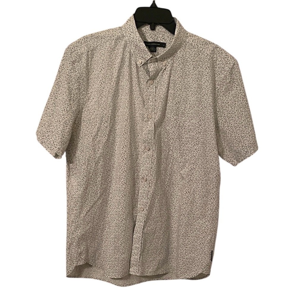 French Connection Men’s White Gray Leaf Short Sleeve Button Down Shirt‎ Size L